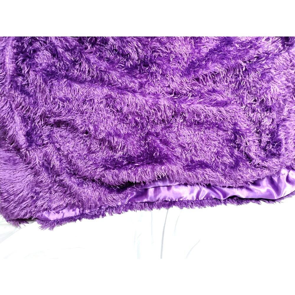 Purple Shag Throw Blanket Plush High Pile Satin Dopamine 49x31